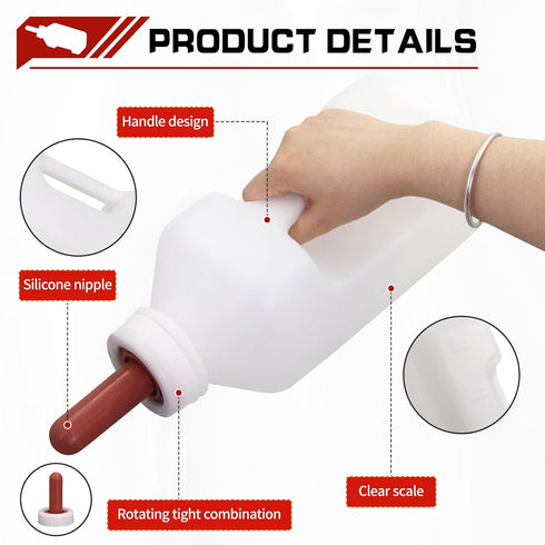 USUNFARM 2 Screw Nipple Calf Feeding Device Quart, Calf Feeding Bottle with Rubber Nipple & Cap, Handle Milk Pot Calf