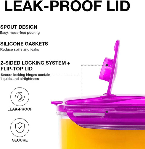 LocknLock Aqua Fridge Door Water Jug, BPA Free Plastic Pitcher with Handle, Flip Top Lid, 2 Quarts, Purple