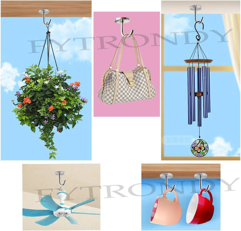 Stainless Steel Ceiling Hooks Mount Coat Hanger - 2 Inch, 4 Pack