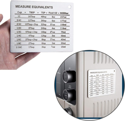 Magnetic Kitchen Baking Conversion Chart,Stainless Steel Conversion Refrigerator Magnet Chart for Cups Tablespoons Teaspoons Fluid Oz Milliliters,For Cooking and Baking Recipes