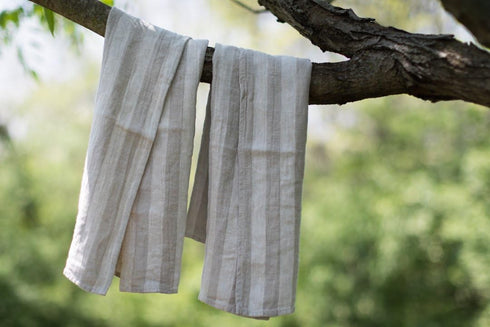 BLESS LINEN 100% 16 30 Inches, Set 2, Jacquard Striped Pure Linen Hand Kitchen Towel, x of Grey/White