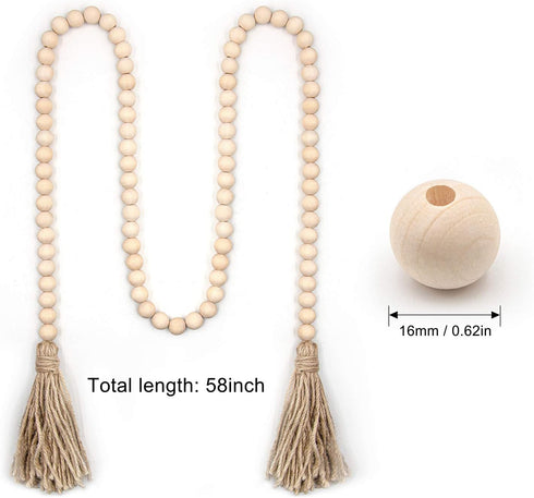 2Pcs Wood Beads Garland - Natural Prayer Wood String Beads for Farmhouse Wall Hanging Decor