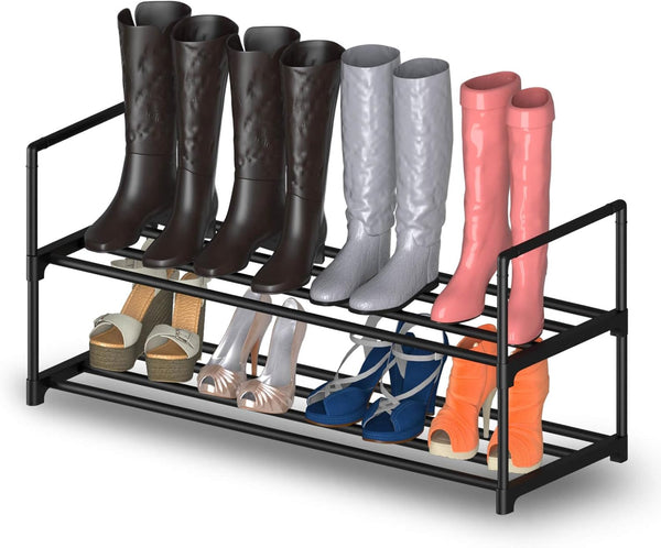 Hsscblet 2 Tier Metal Shoe Rack,Adjustable Shoe Shelf Storage Organizer,Stackable Boot & Shoe