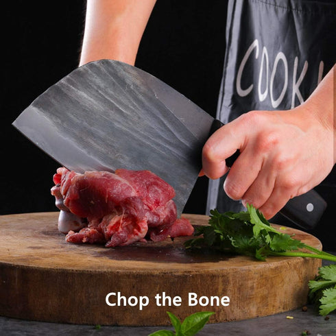 Dream Reach Forging Serbian Chef Knife - Full Tang High Carbon Clad Steel Almasi Butcher Cleaver with Leather Sheath