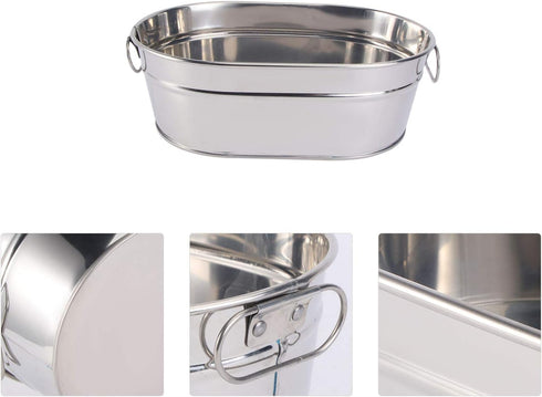 DOITOOL Galvanized Metal Tub, Oval Beverage Tub for Parties, Ice Bucket, Storage Bucket, 8.84x6.01x3.14 inch