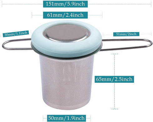 Fenshine Stainless Steel Tea Infuser, Folding Handle Extra Fine Mesh Strainer for Loose Leaf Tea (Light Blue)