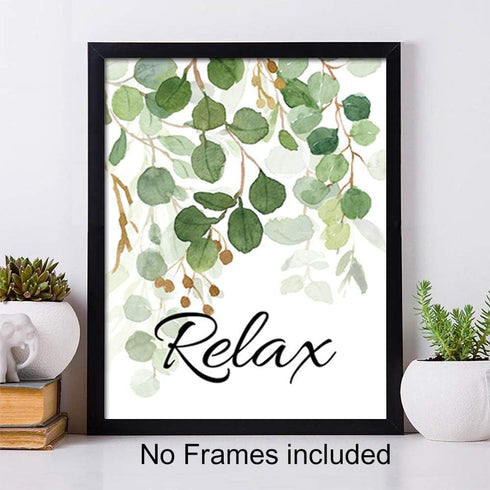 HLNIUC Green Leaf Art Print, Botanical Bathroom Quotes Wall Art Set of 4 (8X10inch, Unframed)