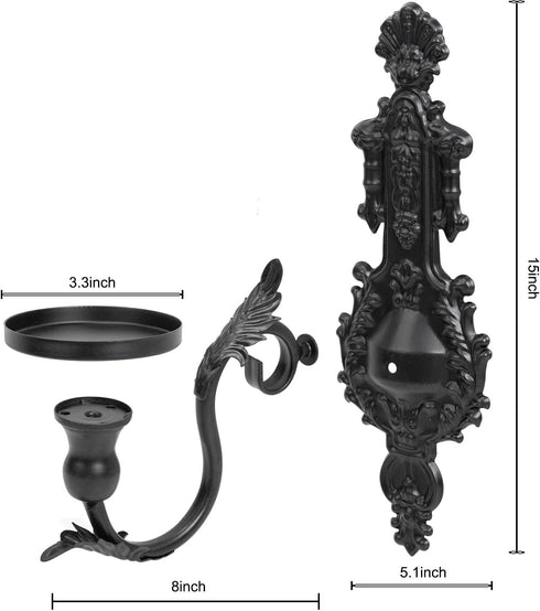 Set 2 GAKA Wall Sconce Candle Holder of Gothic Metal Candle Sconce Black Candle Holders Vintage Wall Mount Candle