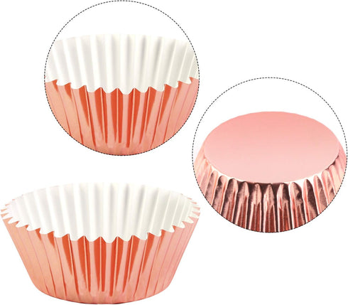 URATOT 100 Pieces Rose Gold Foil Metallic Cupcake Liners, Muffin Wrappers, Muffin Paper Cases, Foil Baking Cups