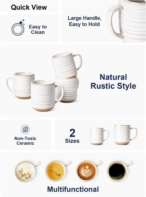18 oz,Ceramic Set, 3.8 inch, Set 4, LE TAUCI Coffee Mugs Mug Coffee Cups for Latte, Hot Tea, Cappuccino, Mocha, Cocoa