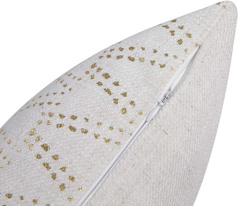 Gold Sofa Throw Pillow Cover 1pc - 20X20inch Ecru White Textural Linen Look Metallic Print Decorative Pillowcase
