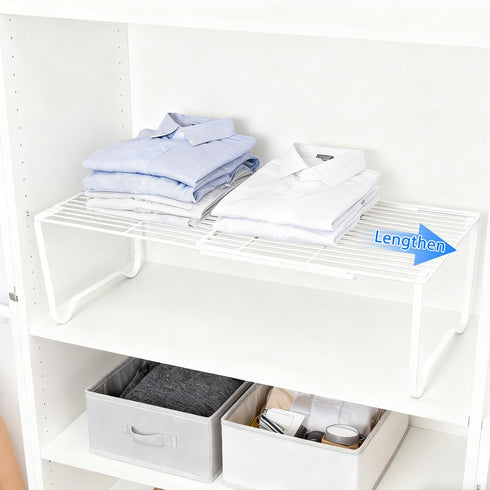 JBESUHI Extendable Metal Wire Shelf Organizer - Adjustable 15-24.4in Length, Stackable Storage Rack
