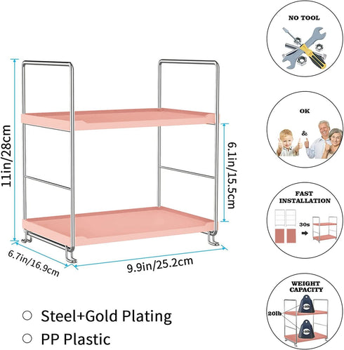 kaileyouxiangongsi Cosmetic Storage Rack for Bathroom Countertop, 2-Tier Standing Shelf for Kitchen Organizer, Stackage Perfume and Bath Collection Organizer Tray (Pink&Silver) by kaileyouxiangongsi