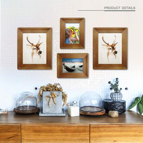 4x6 Wood Picture Frame with Glass Front, Rustic Handmade Burlywood Photo Frames for Table Top and Wall Display