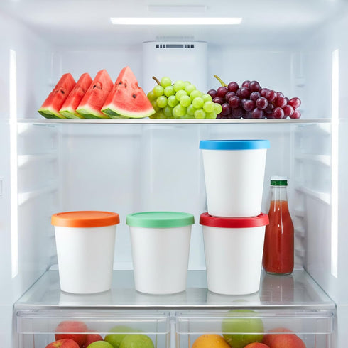 4 Pack 1 Peohud Ice Cream Containers, Quart Freezer Storage Tubs with Silicone Lids and Spoon for Ice Cream, Sorbet