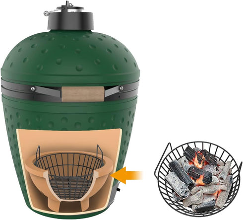 Charcoal Ash Basket for Large Big Green Egg Grill, Heavy Duty Porcelain Steel Fire Basket also Fits Kamado Joe Classic