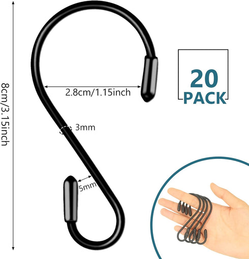 20 Pack Heavy Duty S Hooks Stainless Steel for Hanging Kitchenware, Pots, Pans, Plants, Clothes, Towels in Kitchen,