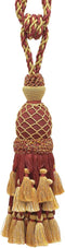 Lavish Large Curtain & Drapery, Hand Crafted Tassel Tiebacks, 11" Length, Burgundy Gold Red