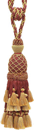 Lavish Large Curtain & Drapery, Hand Crafted Tassel Tiebacks, 11" Length, Burgundy Gold Red