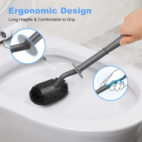 HAMITOR Toilet Bowl Brush Holder Set, Curved Design with Holder for Deep Cleaning, Compact Hidden Scrubber, Gray