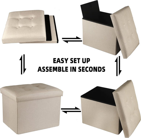 17x13x13inches ALASDO Ottoman Storage Ottoman Footrest Stool Foldable Foot Rest Footstool Bench for Living Room Beige