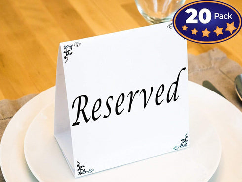 Freestanding Reserved Cards for Wedding Reception Tables, 20 Pk Black and White Design, Elegant Event Decor
