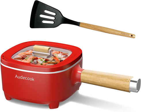 Audecook Electric Hot Pot, 2L Ceramic Glaze Non-Stick Frying Pan, Portable Cooker for Ramen, Steak, Oatmeal, Soup