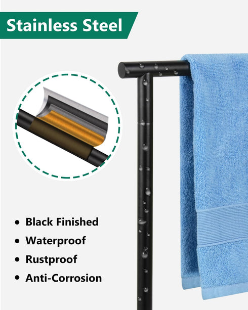 Hand Towel Holder Stand, DECLUTTR Stainless Steel Towel Rack for Bathroom Countertop, Black Free Standing Hand Towel Rack