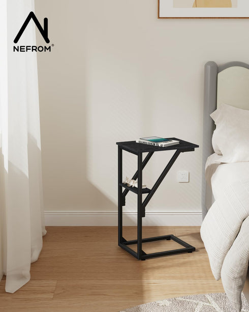 NEFROM Set 2, ET-D-BK2 C-Shaped End Tables, Sofa TV Trays of Small Couch Side Table for Living Room, Bedroom, Bedside