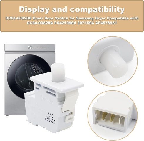 Upgraded DC64-00828B Dryer Door Switch Replacement for Samsung K-enmore, Compatible with DC64-00828A PS4210964