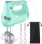 Electric Hand Mixer with Stainless Steel Whisk, Dough Hook, Storage Bag, Handheld Mixer for Baking, Turbo Boost, Green