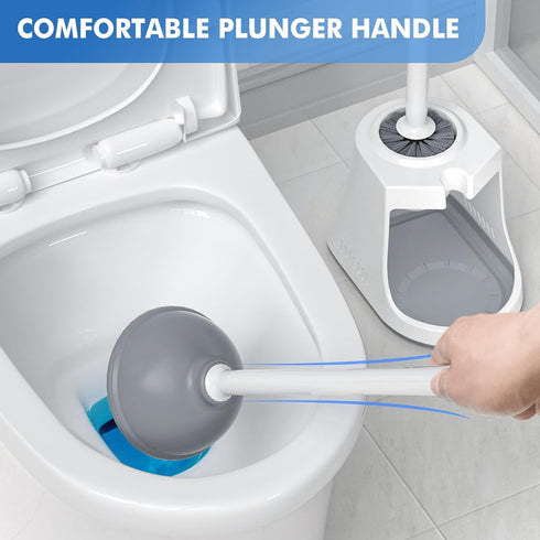 Heavy Duty Toilet Plunger and Brush Set, 2-in-1 Toilet Brush and Plunger Combo with Ventilated Holder, Bowl Brush for