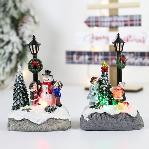 Christmas Town Village Decorations, Battery Operated Resin Scene Village Houses with LED Light