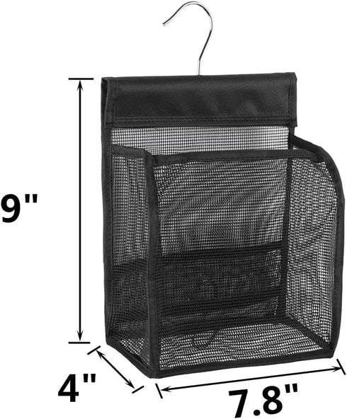 ALYER Hanging Mesh Shower Caddy Organizer - Bathroom Storage Bag with Hooks for College Dorm, Gym, RV and Travel, Black