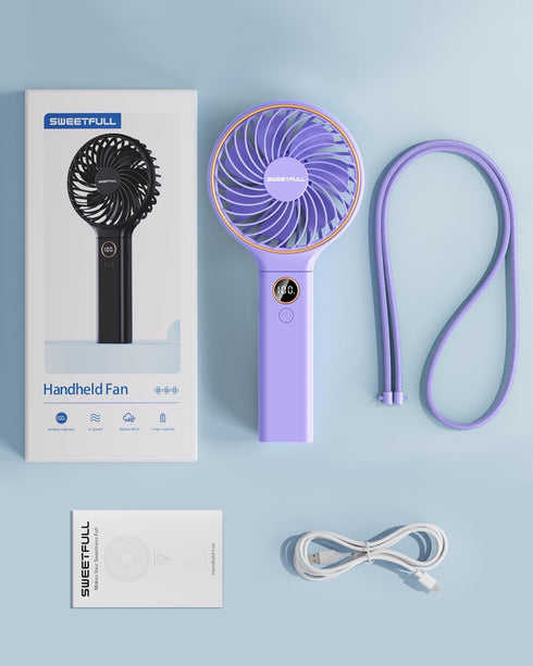 SWEETFULL Handheld Fan - Portable 5000mAh Rechargeable Battery Fan with 6 Speed Wind and LED Display for Travel