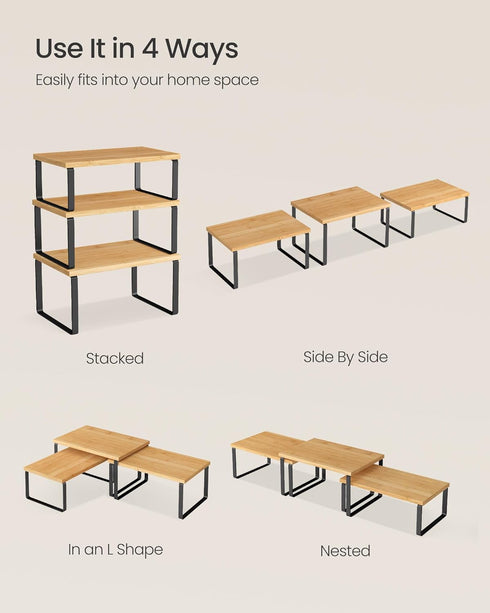 Set 3 Counter UKCS014YL03 SONGMICS Cabinet Organizer Shelf, of Kitchen Shelves, Kitchen Storage, Spice Rack, Stackable
