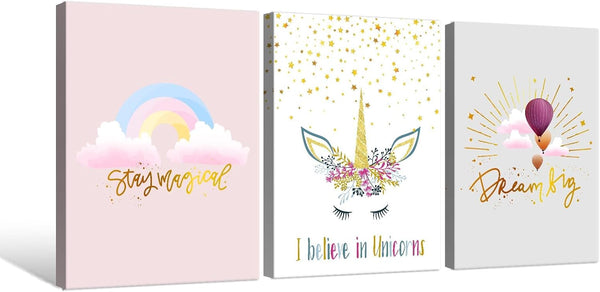 Colorful Unicorn Wall Art for Girls Bedroom Pink Unicorn Poster Pictures 3