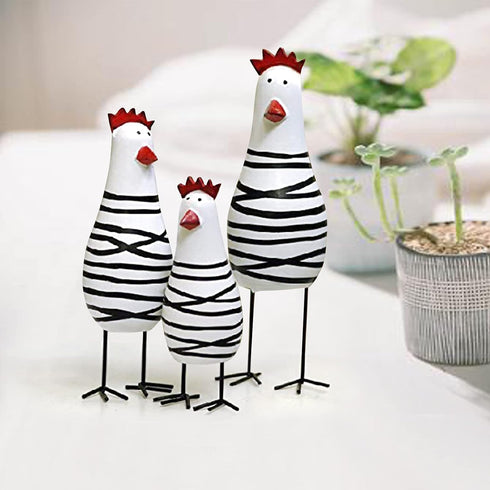 Notakia Wooden Rooster Kitchen Decor Figurine, Cute Chicken Chook Carving for Home Decoration - Set of 3