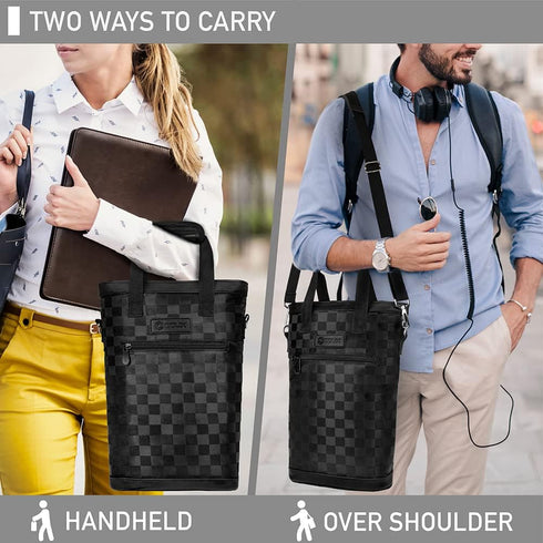 OPUX Insulated 2 Bottle Wine Carrier Tote, Leakproof Wine Cooler Bag for BYOB Picnic, Portable Wine Case, Checker Black