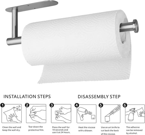 DR CATCH Paper Towel Rolls - for Kitchen, Self-Adhesive Under Cabinet,Both Available in Adhesive and Screws,Stainless