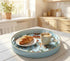 13" Zosenley Round Decorative Tray, Marbling Plastic with Handles, Modern Vanity and Serving for Ottoman, Coffee Table