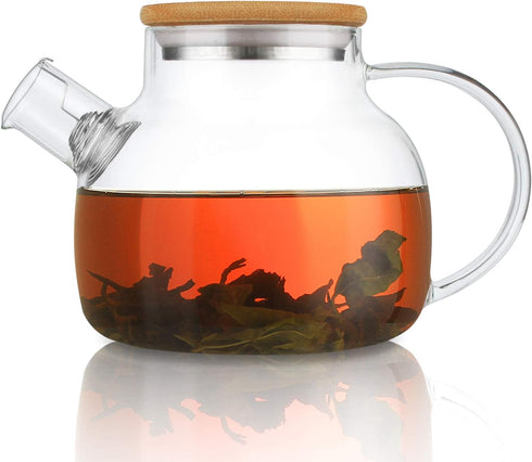 CnGlass Glass Teapot, Stovetop Safe, 30.4oz Clear Teapot with Removable Filter Spout for Loose Leaf Tea