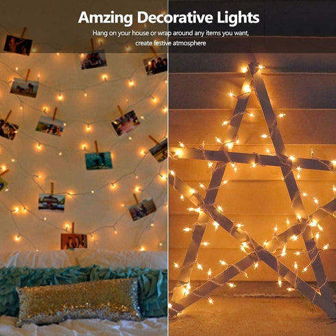 ODEETRONIC Warm Christmas Lights - 21.63ft 100 Count Steady & Blink Clear Lights for Indoor Outdoor Party