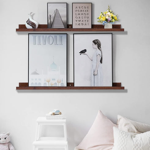 48 Inch AZSKY Long Floating Shelves for Wall Large Picture Ledge Walnut Photo Ledge Wall Shelf Bookshelf for Home Decor