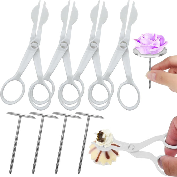 4 Pack Cake Flower Decorating Set, Stainless Steel Flower Nails and Lifters for Icing Flowers Decoration
