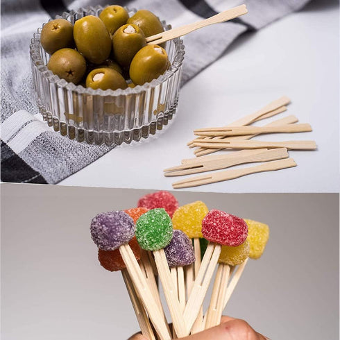 200 Pcs Bamboo Forks 3.5 inch - Wooden Appetizer Forks Mini Food Picks for Party, Banquet, Buffet, Catering