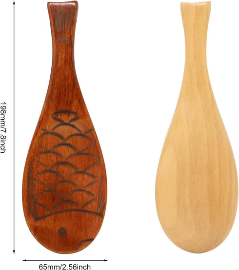 Honbay 2PCS Wooden Rice Paddle Cute Fish Shaped Rice Spoon Heat Resistance Rice Spatula Rice Scooper Cooking Utensil for Rice Potato Salads Desserts (2 Color)