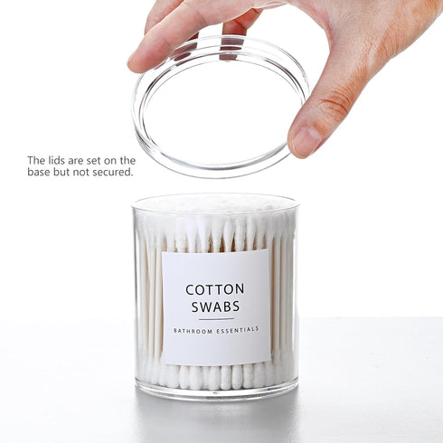 SheeChung 2 Pack Qtip Holder - Stackable Plastic Apothecary Jars with Storage Lids for Bathroom Organization (10oz)