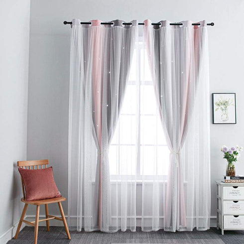 FANLI Grommet 52W 63L) Ombre Rainbow Blackout Curtains for Kid Girls Bedroom Living Room Darking Stripe Double Layer
