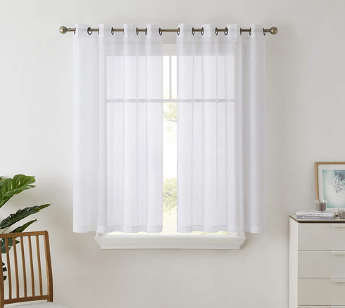 HLC.ME 2 Piece Semi Sheer Voile Short Window Curtain Drapes, Grommet Panels for Small Windows (54" W x 54" L, White)